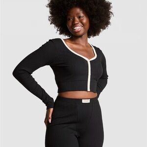 PINK LOUNGE RIBBED CROPPED CARDIGAN & SHORTS SET